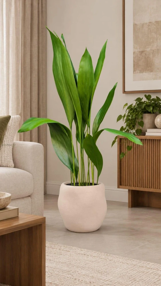 Aspidistra elatior v béžovém keramickém květináči
