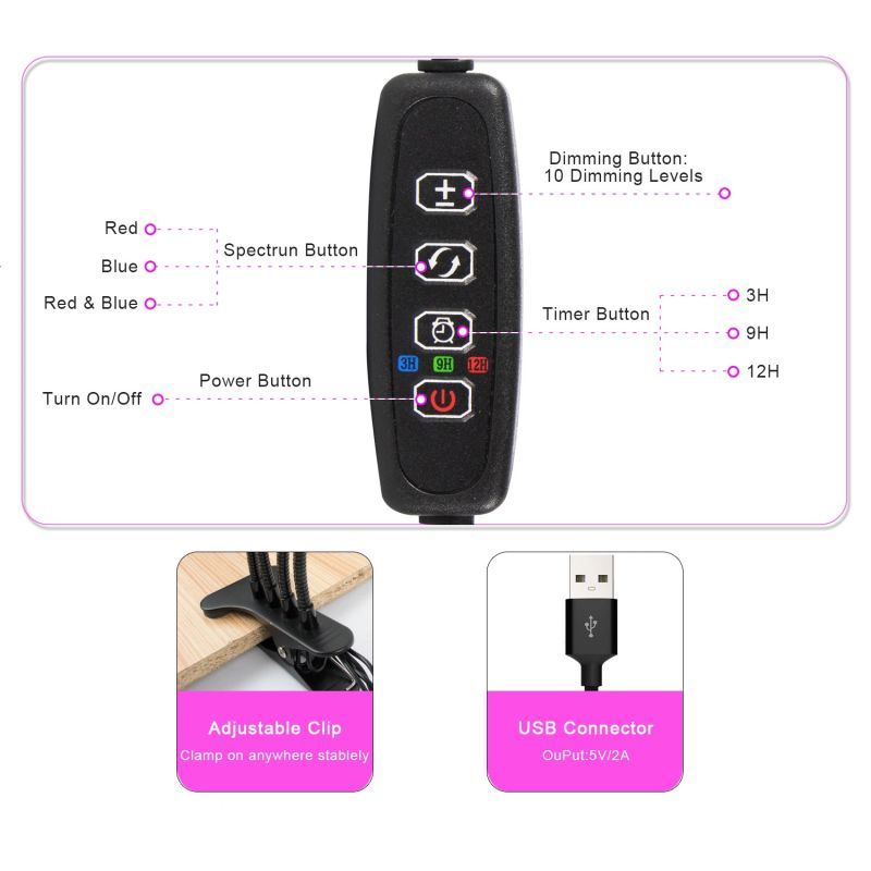 2 ramena led osvětlení s klipsem a s časovačem 40W